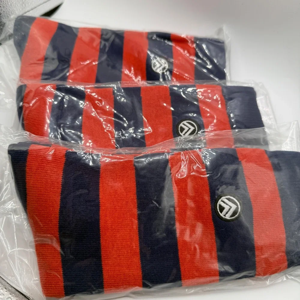 Sky Footwear Crew Socks Mens OS Orange Blue Rugby Striped 3 Pairs Athletic Logo